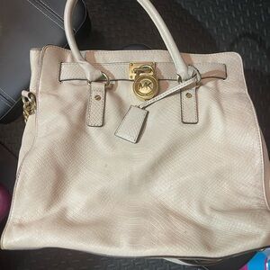 Michael Kors Cream Hamilton Tote with Gold Hardware